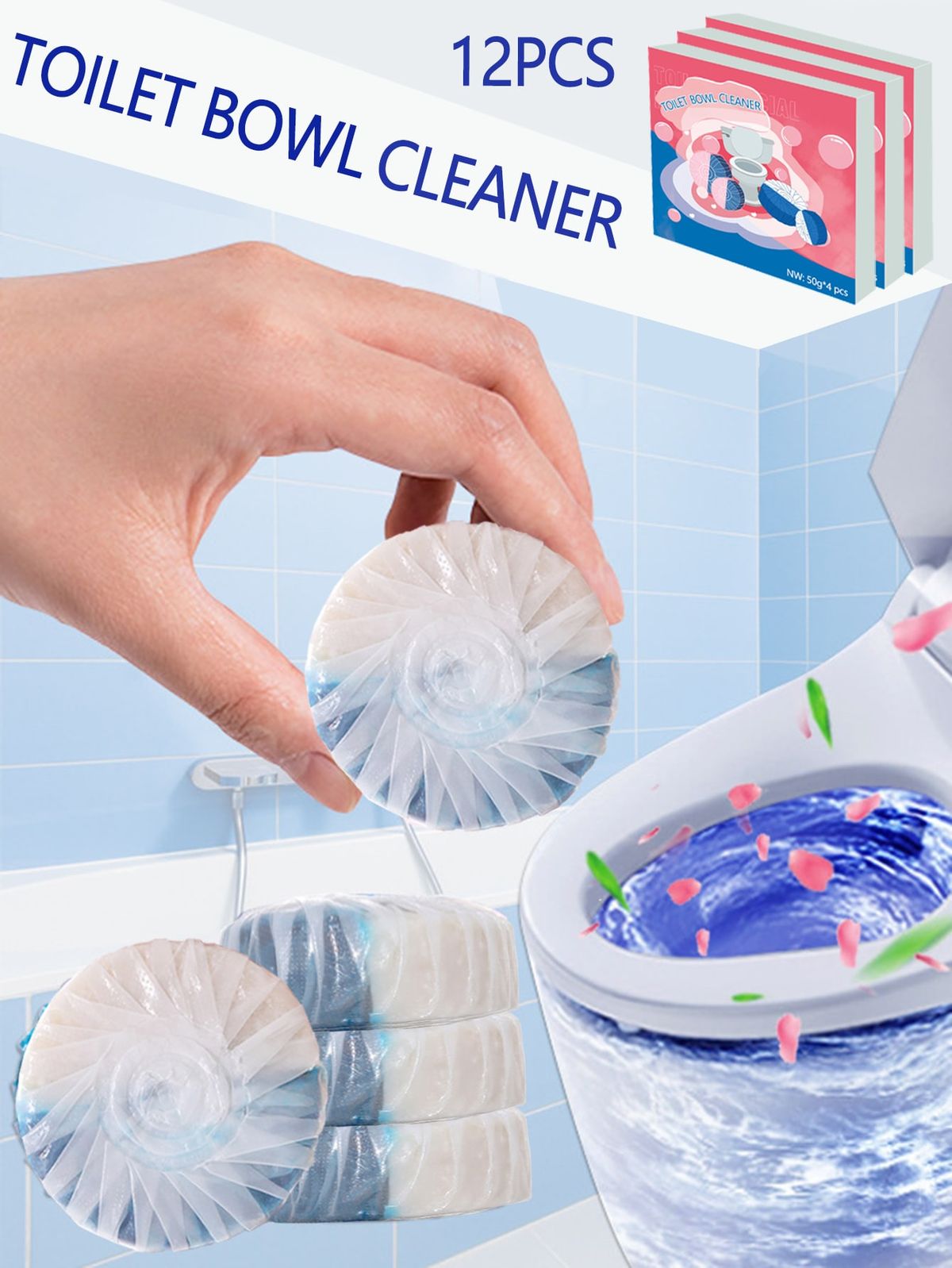Automatic Toilet Cleaning Tablets - 12 Pieces