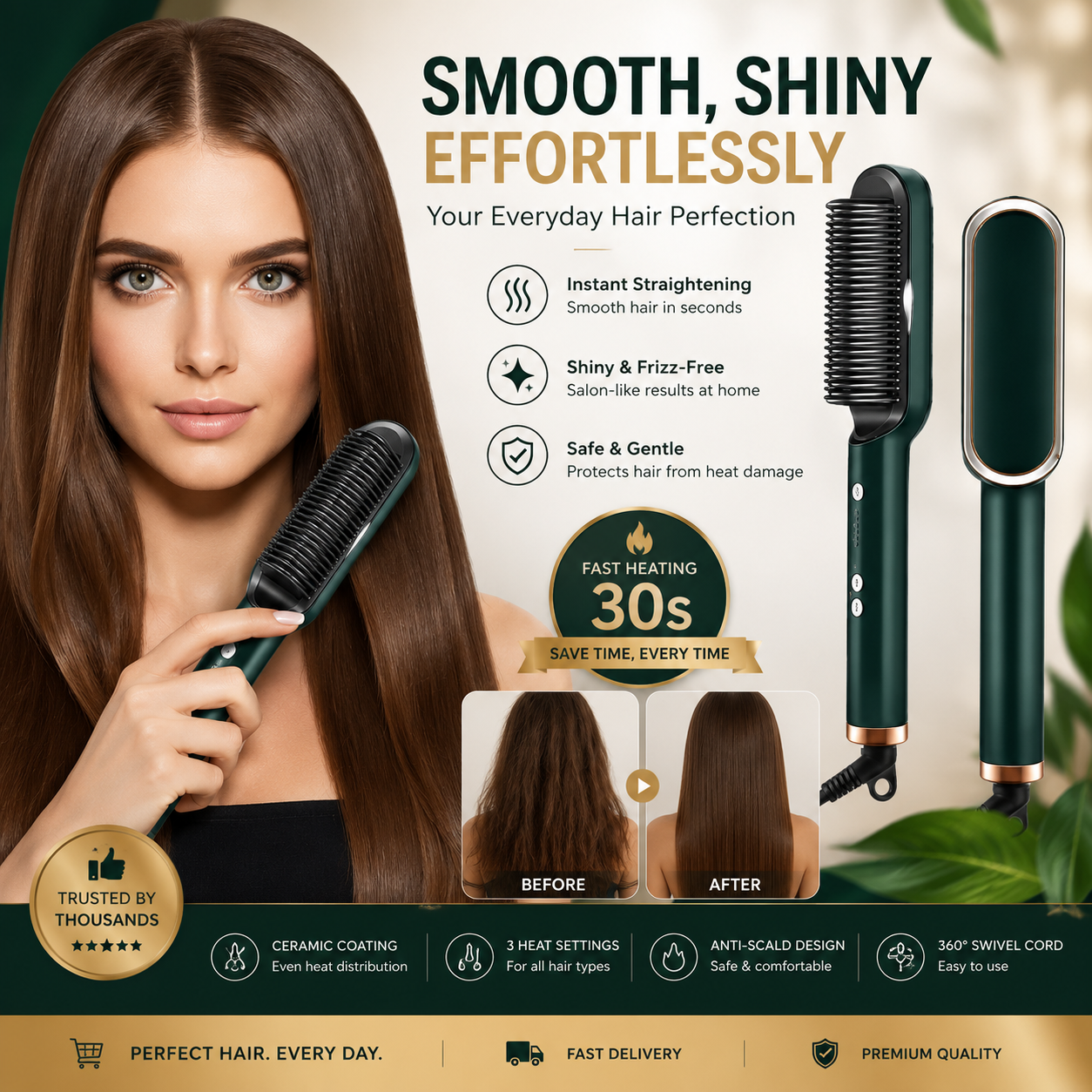 2-in-1 Ionic Hair Straightener Brush