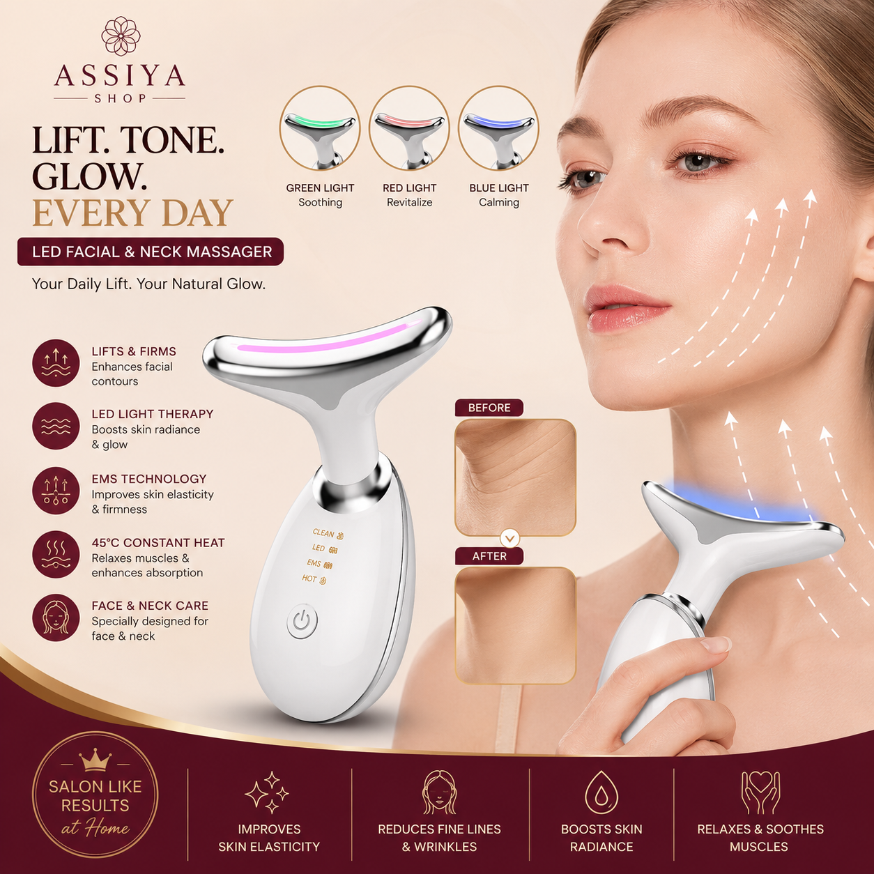 LED Facial Massager | Face & Neck Lifting & Skin Tightening Tool