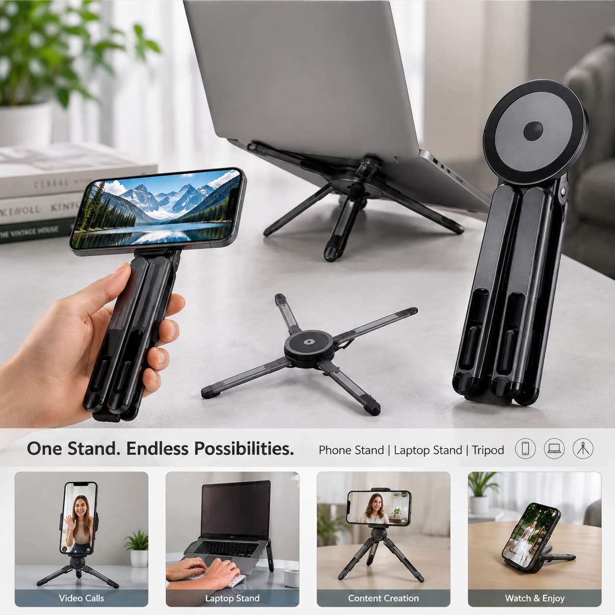 Foldable Portable Phone Holder Stand Magnetic Phone Tripod