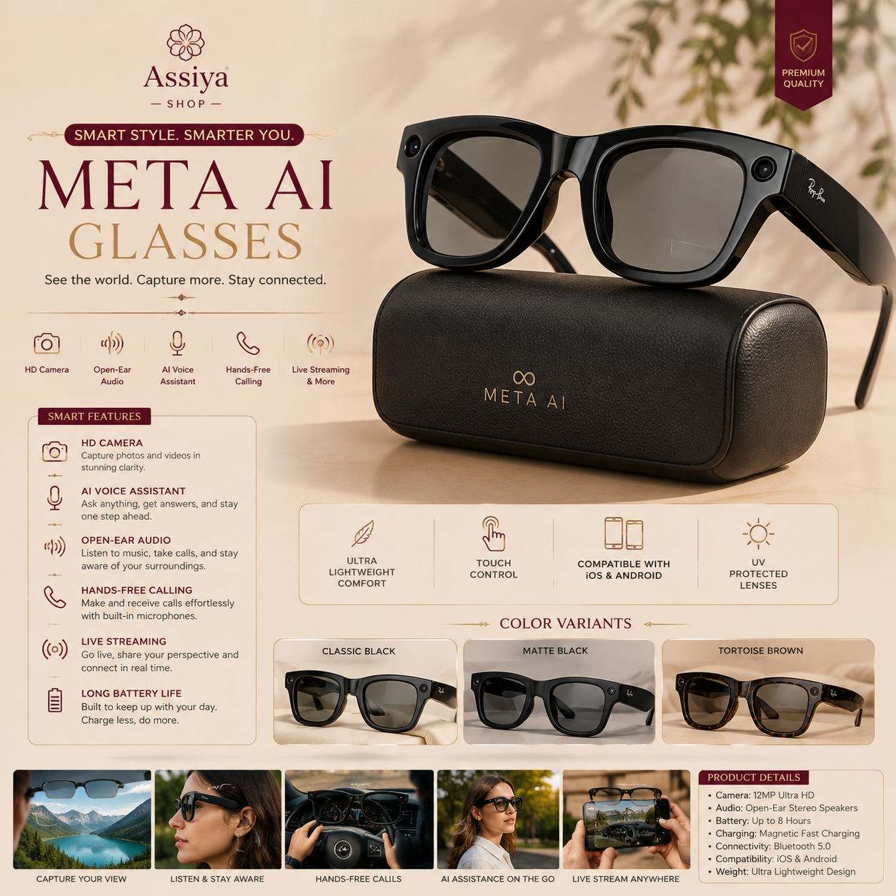 META AI Glasses - HD Camera, Voice Assistant & Hands-Free Calling