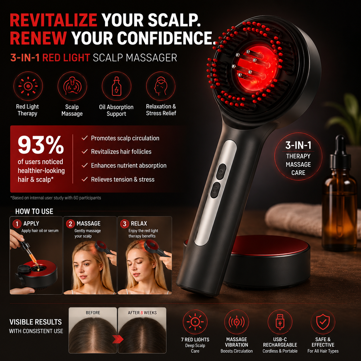 led light hair therapy brush