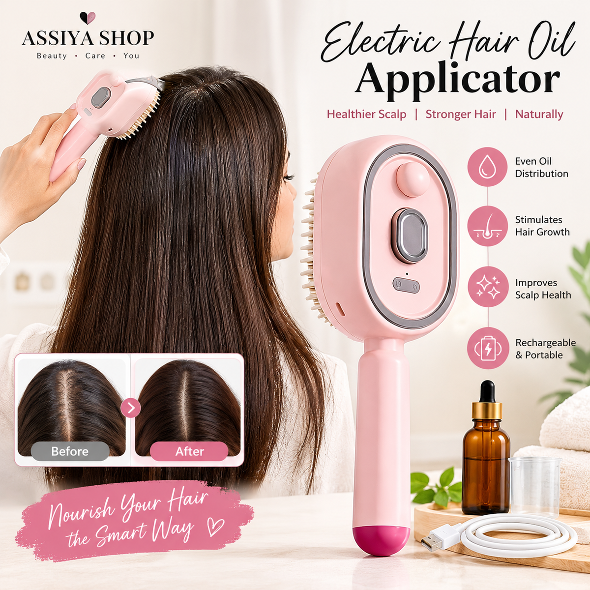 3-in-1 Electric Steam Hair Brush – Easy Hair Care & Scalp Massage