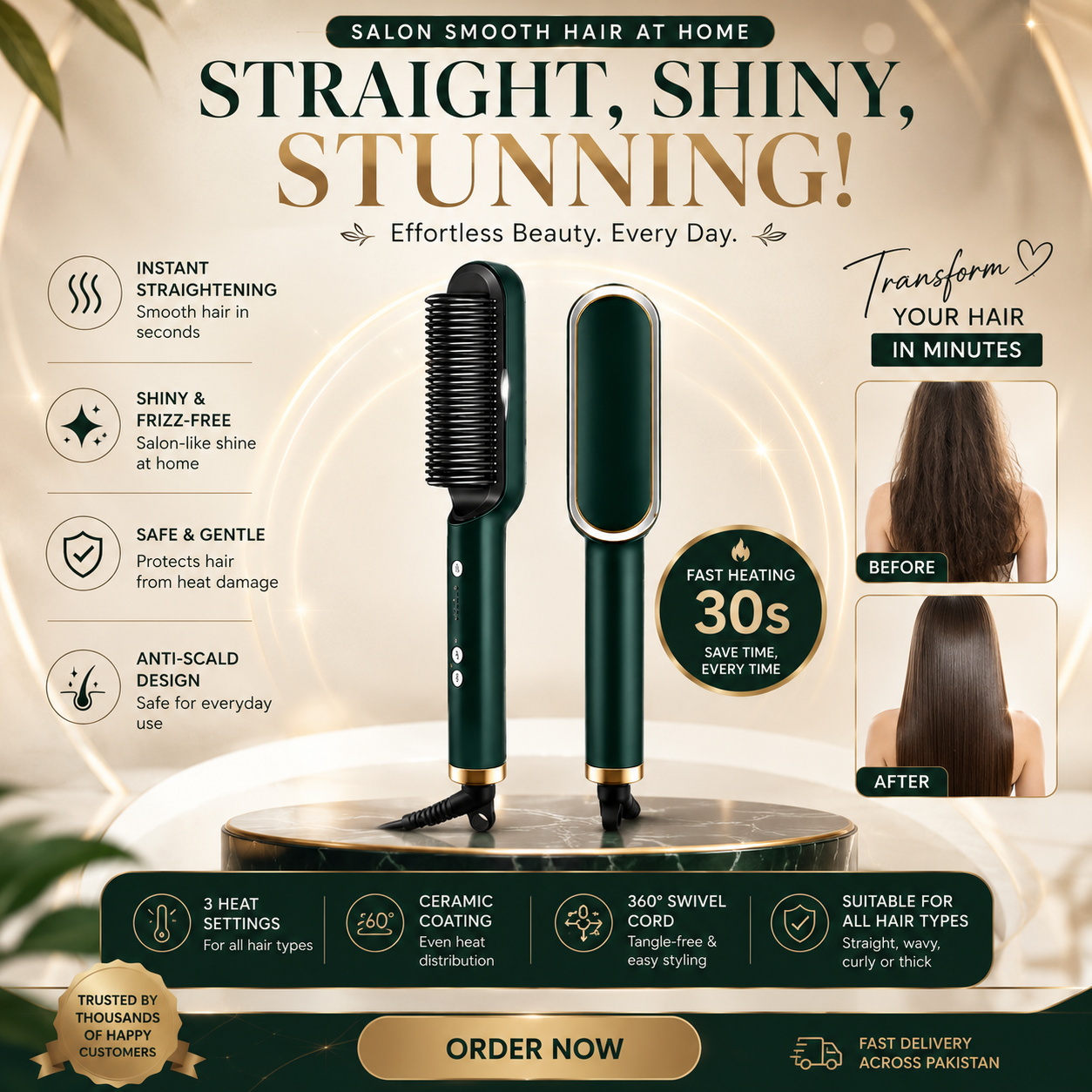 2-in-1 Ionic Hair Straightener Brush