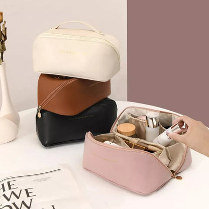 Large Capacity Leather Travel Cosmetic Bag